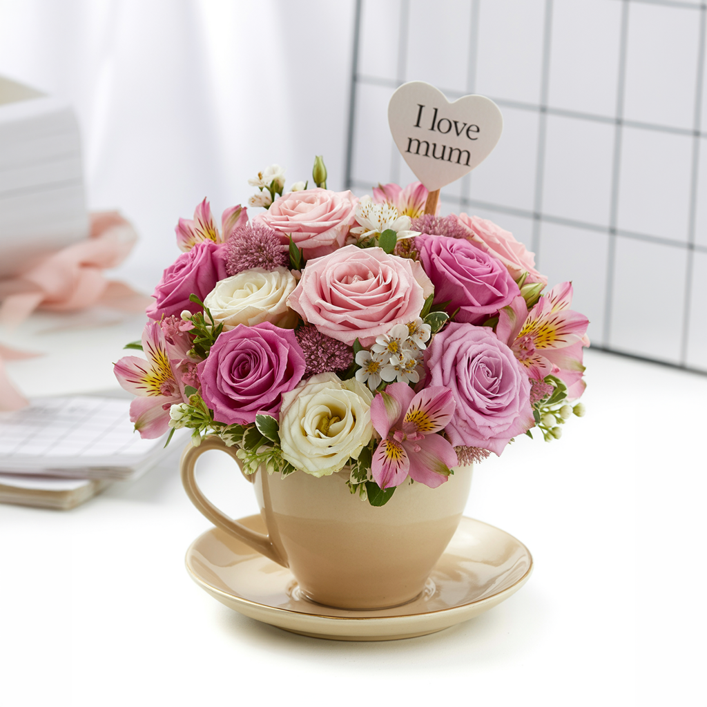 COCCOLA FIORITA – Tazza con Fiori Misti in Toni Rosati