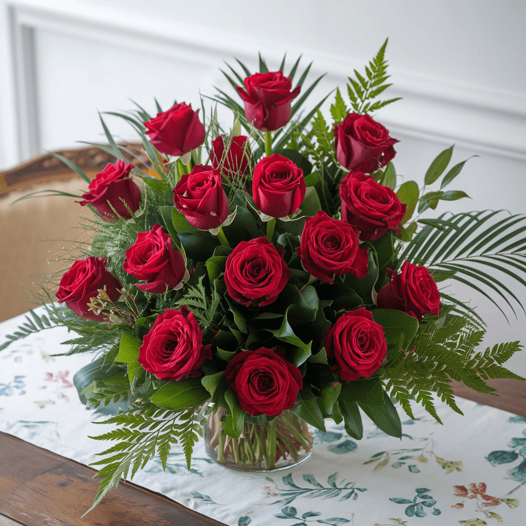 INCANTO DI ROSE – Ciotola di Rose Rosse e Verde Decorativo