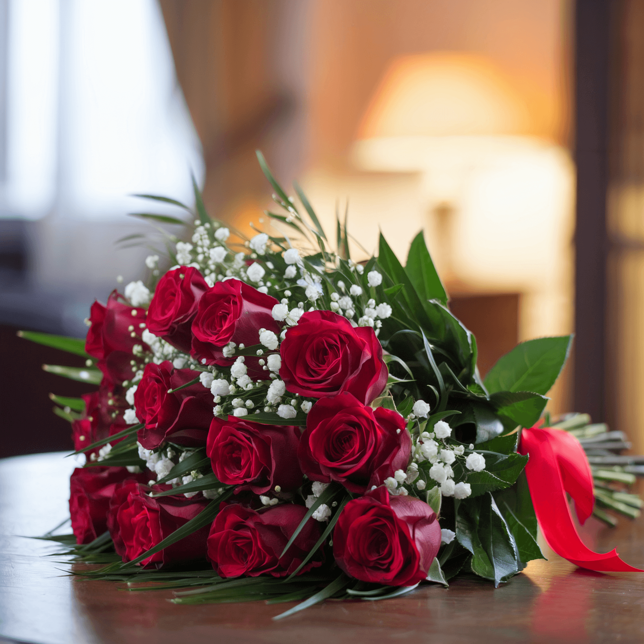 ETERNA PASSIONE – Rose Rosse, Gypsophila e Verde Decorativo