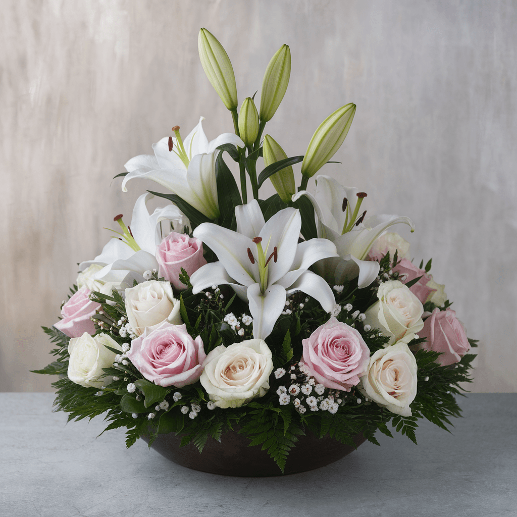 ETERNO INCANTO – Ciotola Funebre con Lilium e Rose
