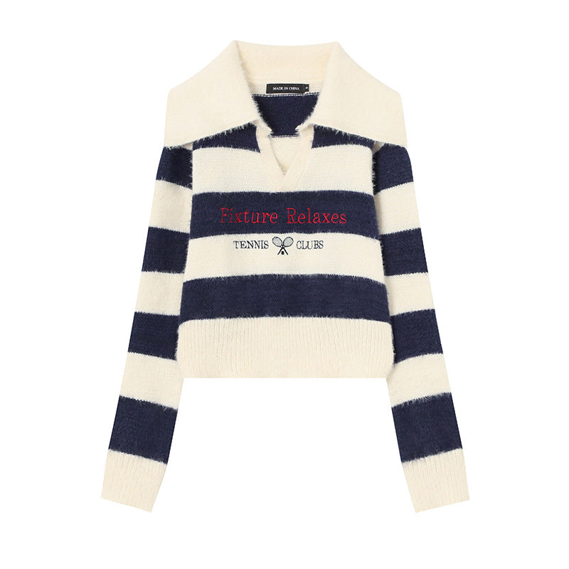 Maglione corto a righe, modello ampio, stile coreano, stile casual