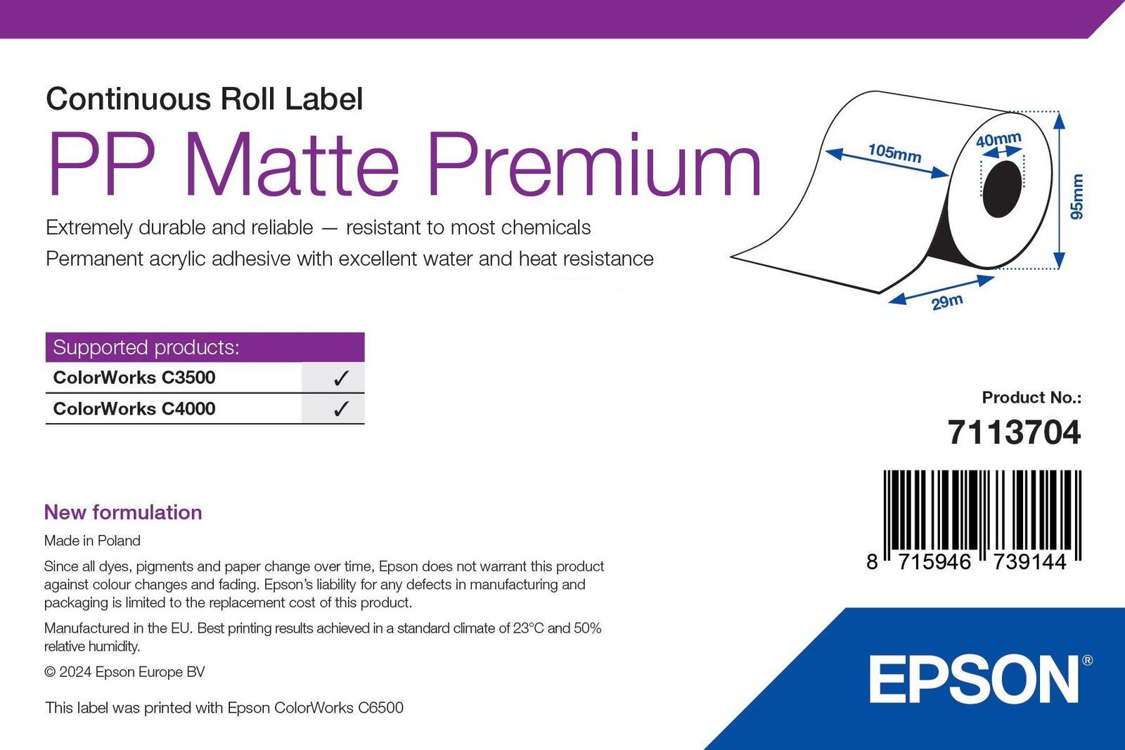 Epson 7113704 etichetta per stampante Bianco Etichetta per stampante autoadesiva [7113704]