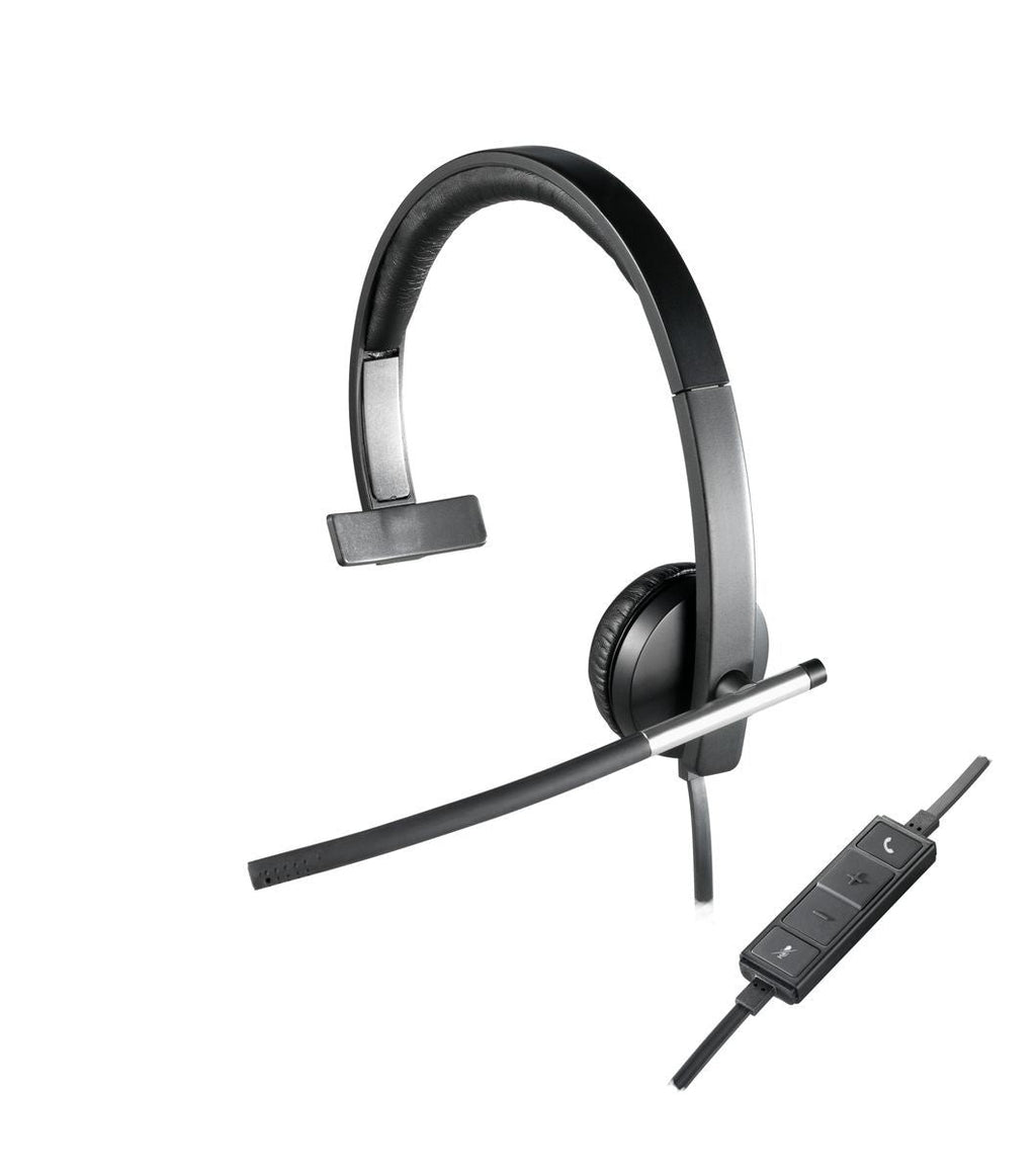 Logitech H650e Auricolare Cablato A Padiglione Ufficio USB tipo A Nero, Argento [981-000514]