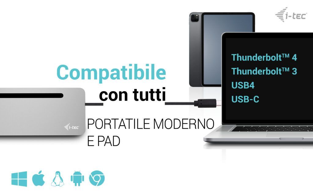 i-tec USB-C Metal Ergonomic 3x 4K Display Docking Station + Power Delivery 100 W [C31FLAT2PDPRO]