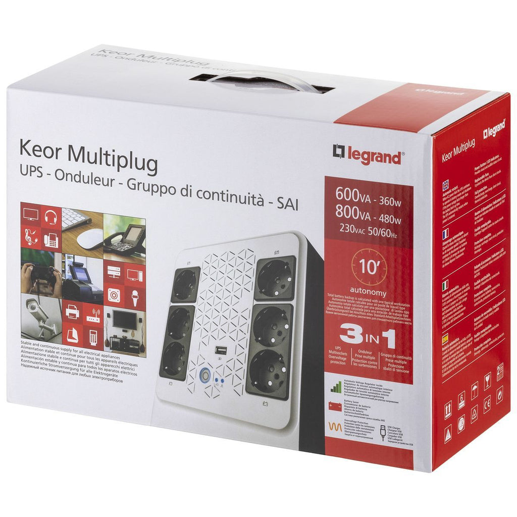 Legrand Keor ASI MULTIPLUG 600 GR gruppo di continuità (UPS) A linea interattiva 0,6 kVA 360 W 6 presa(e) AC [LG-310081]