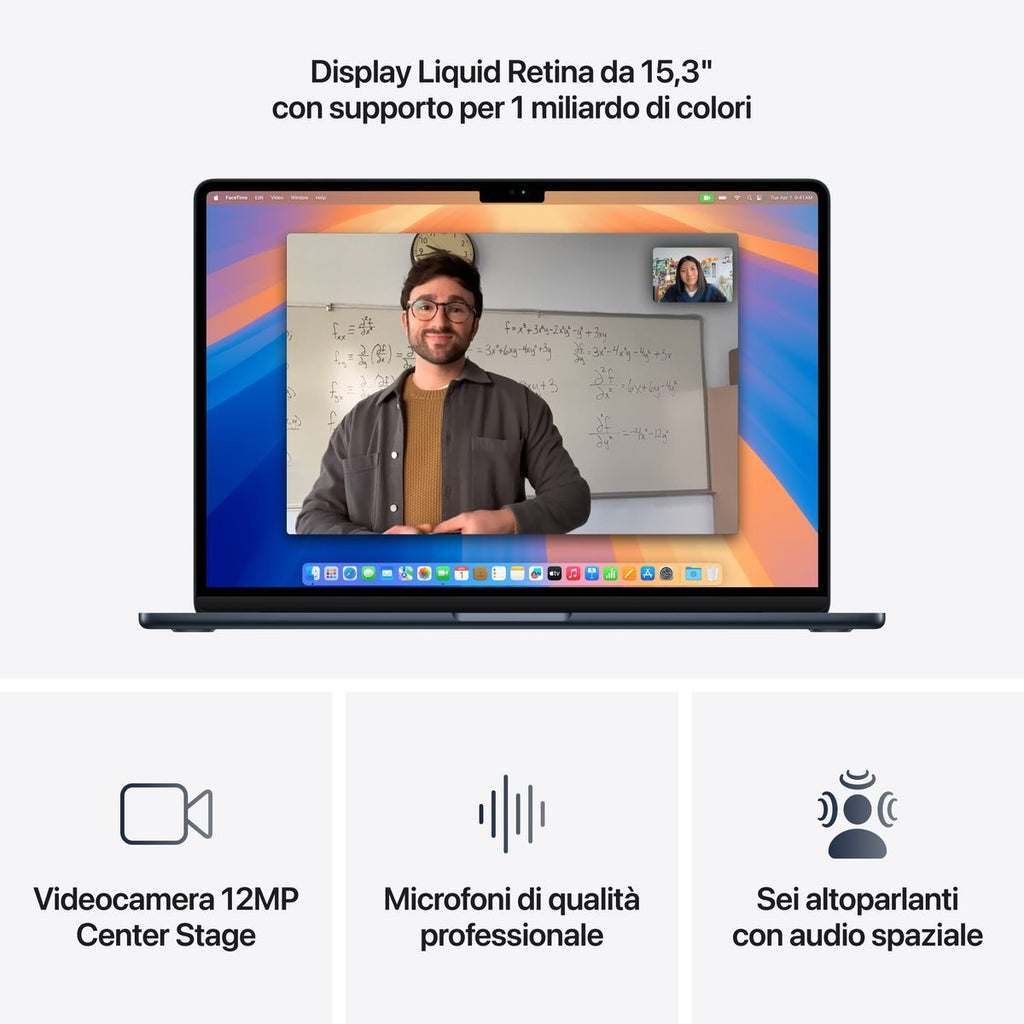 Apple MacBook Air 15'' M4 chip 10-core CPU 10-core GPU, 16GB, 256GB SSD - Mezzanotte [MW1L3T/A]