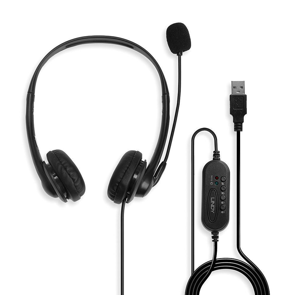 Lindy 42870 cuffia e auricolare Cablato A Padiglione Musica e Chiamate USB tipo A Nero [LINDY42870]