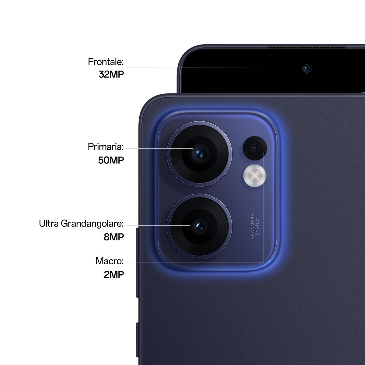 OPPO Reno13 FS 5G AI Smartphone, Tripla fotocamera 50+8+2MP, Selfie 32MP, Display 6.67 120HZ AMOLED FHD+, 5800mAh, RAM 12GB(Esp4GB/8GB/12GB)+ROM 512GB, [Versione Italia], Luminous Blue [110010234975]