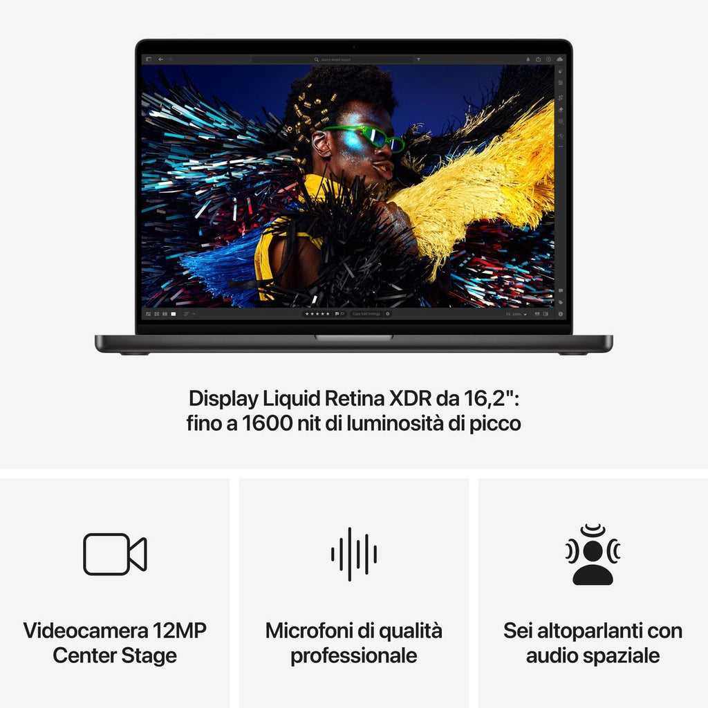 Apple MacBook Pro 16": Chip M4 Max con cpu 16 core e gpu 40 core, 1TB SSD - Nero siderale [MX313T/A]