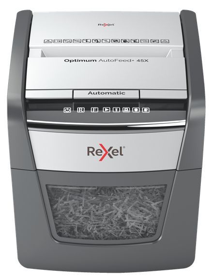 Rexel AutoFeed 45X distruggi documenti Triturazione incrociata 55 dB Nero, Argento [2020045XEU]