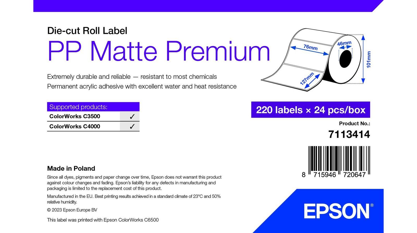 Epson 7113414 etichetta per stampante Bianco Etichetta per stampante autoadesiva [7113414]