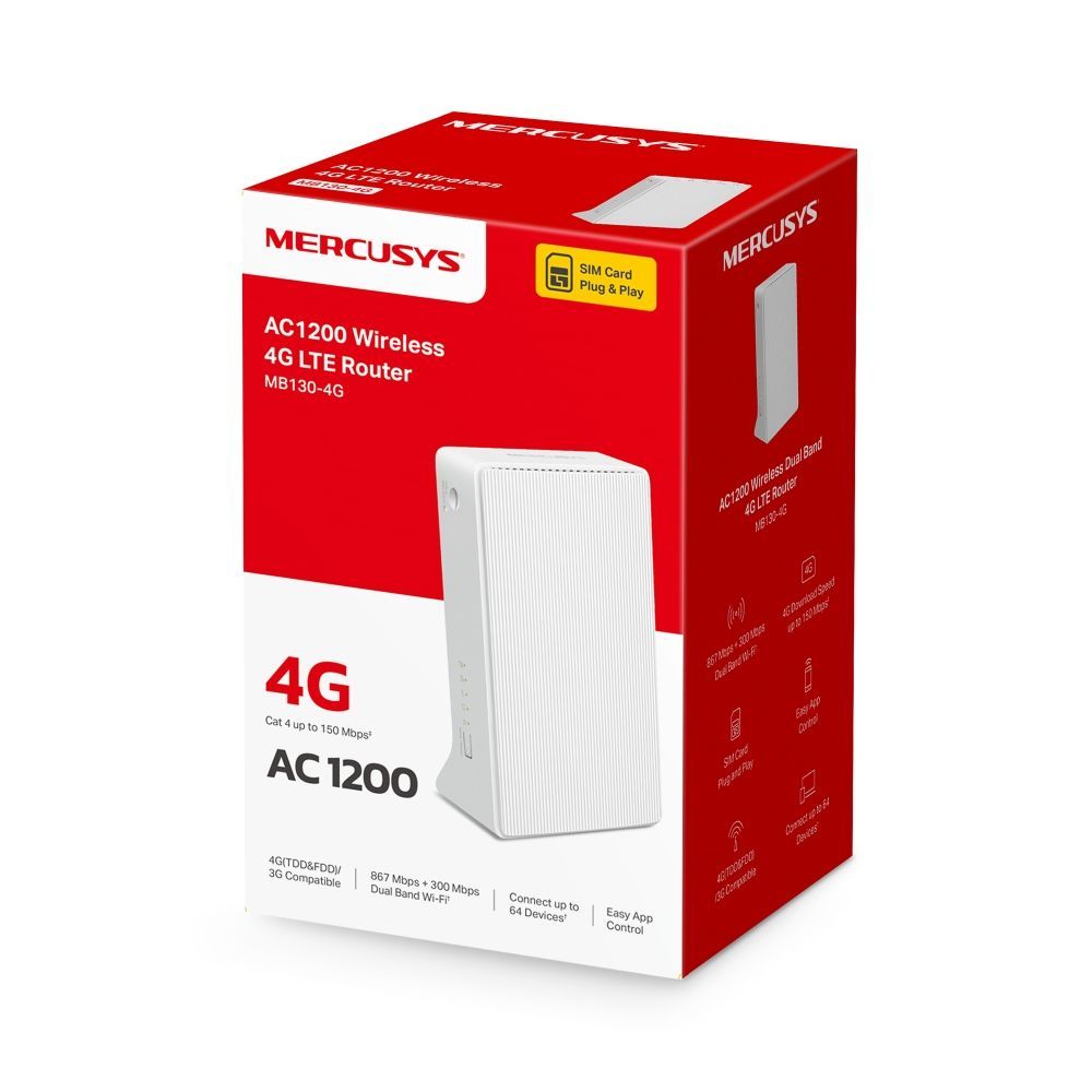 Mercusys MB130-4G router wireless Ethernet Dual-band (2.4 GHz/5 GHz) Bianco [MB130-4G]
