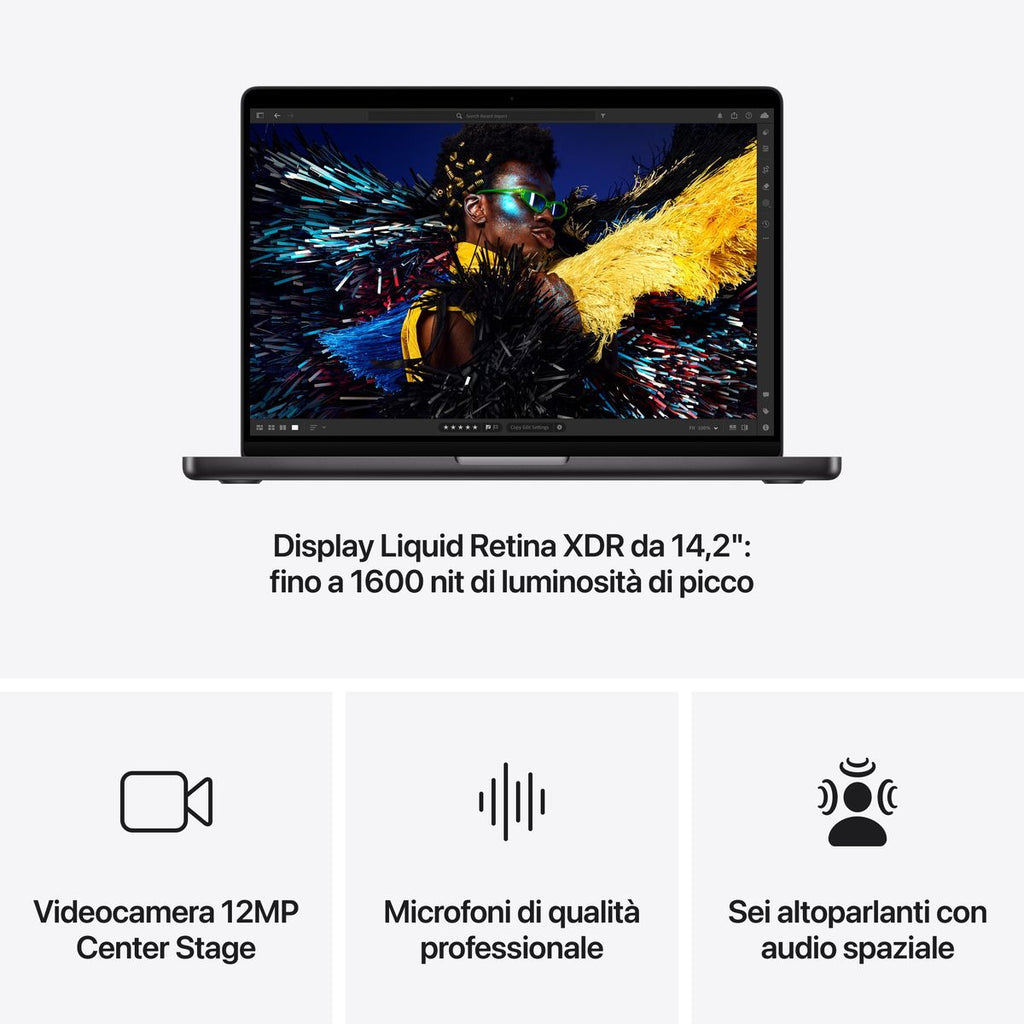 Apple MacBook Pro 14": Chip M4 Max con cpu 14 core e gpu 32 core, 1TB SSD - Nero siderale [MX2K3T/A]