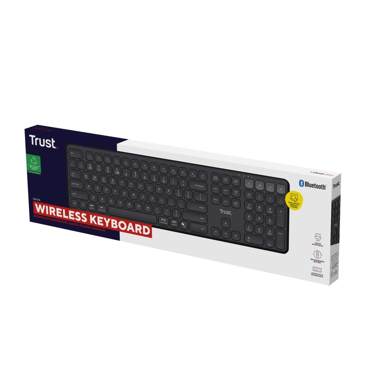 Trust Vaiya tastiera Universale USB + RF Wireless + Bluetooth Italiano Nero [25633]