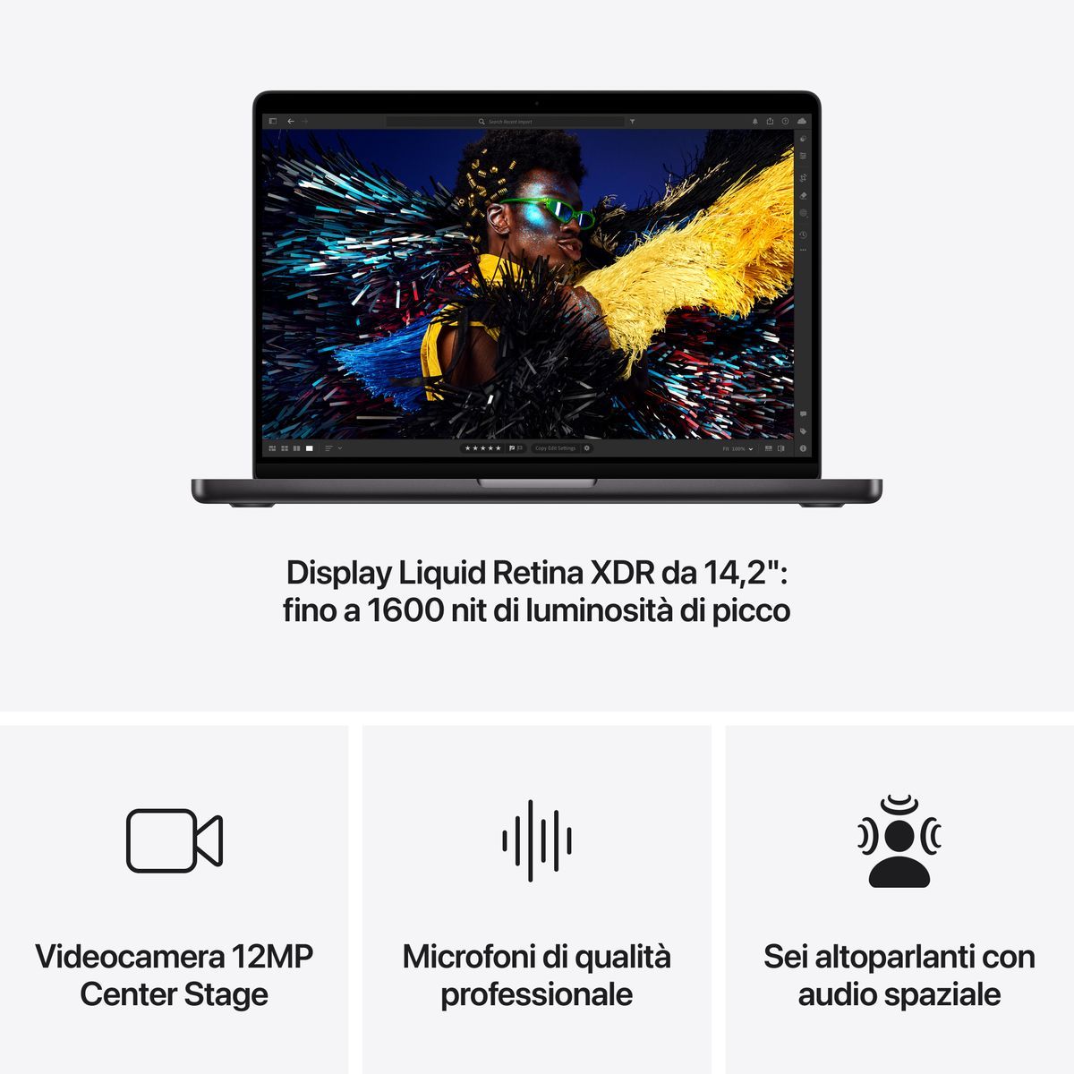 Apple MacBook Pro 14": Chip M4 Pro con cpu 12 core e gpu 16 core, 512GB SSD - Nero siderale [MX2H3T/A]