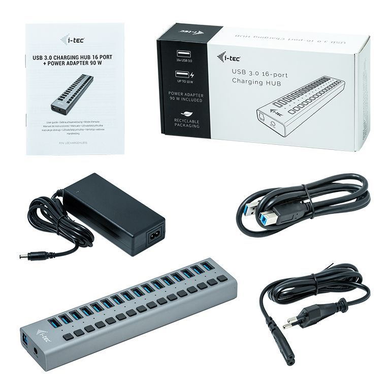 i-tec U3CHARGEHUB16 Caricabatterie per dispositivi mobili Grigio Interno [U3CHARGEHUB16]