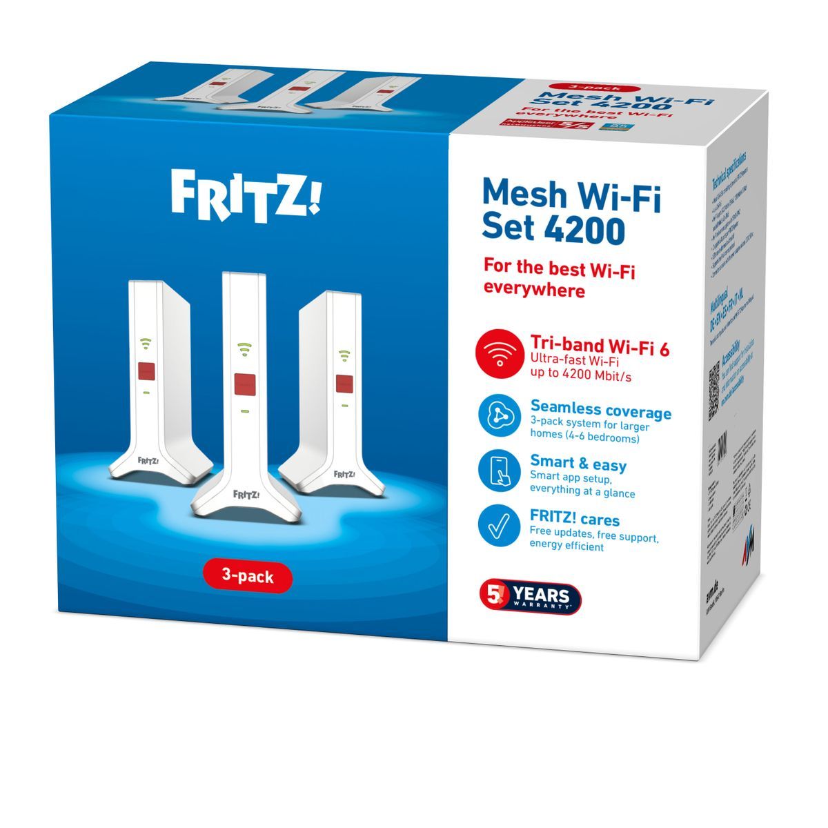 FRITZ!Repeater FRITZ!Mesh Set 4200 3-pack Edition Inter Ripetitore di rete 4200 Mbit/s Rosso, Bianco [20003109]