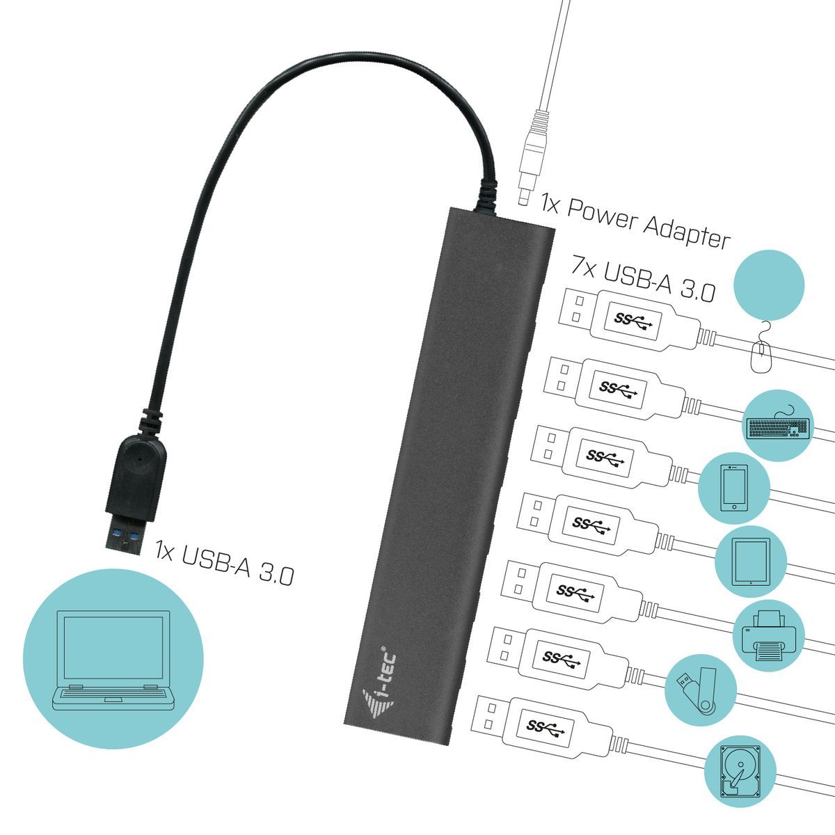 i-tec Metal U3HUB778 hub di interfaccia USB 3.2 Gen 1 (3.1 Gen 1) Type-A 5000 Mbit/s Argento [U3HUB778]