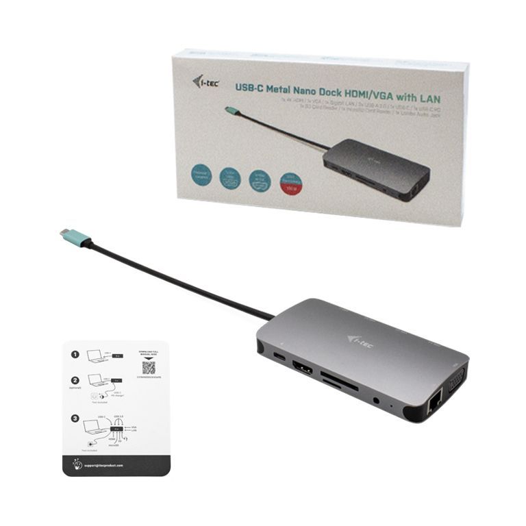 i-tec Metal USB-C Nano Dock HDMI/VGA with LAN + Charger 100W [C31NANOVGA100]