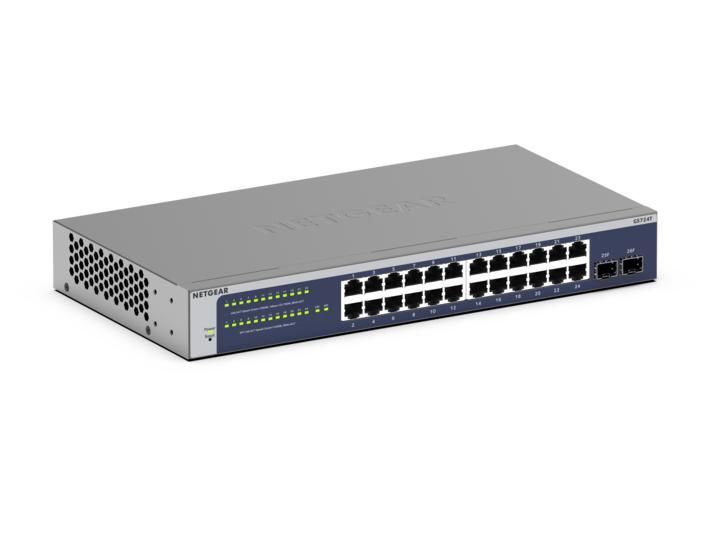 NETGEAR GS724Tv6 Gestito L2+/L3 Gigabit Ethernet (10/100/1000) 1U Blu, Grigio [GS724T-600EUS]