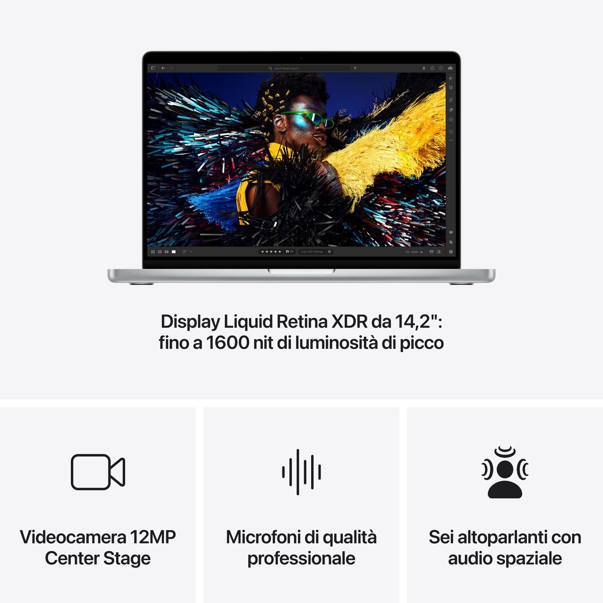 Apple MacBook Pro 14": Chip M4 con cpu 10 core e gpu 10 core, 512GB SSD - Argento [MW2W3T/A]