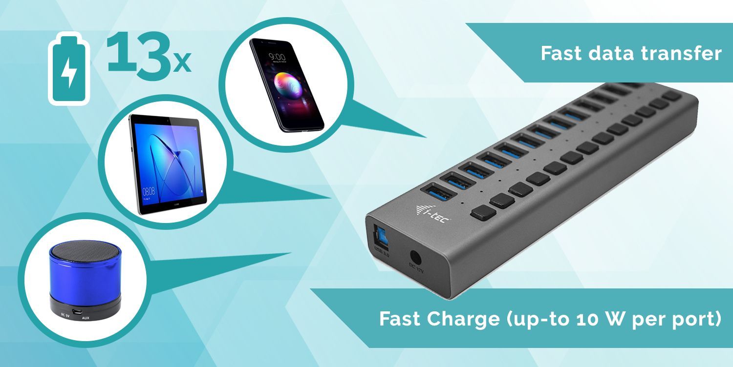 i-tec U3CHARGEHUB13 Caricabatterie per dispositivi mobili Grigio Interno [U3CHARGEHUB13]