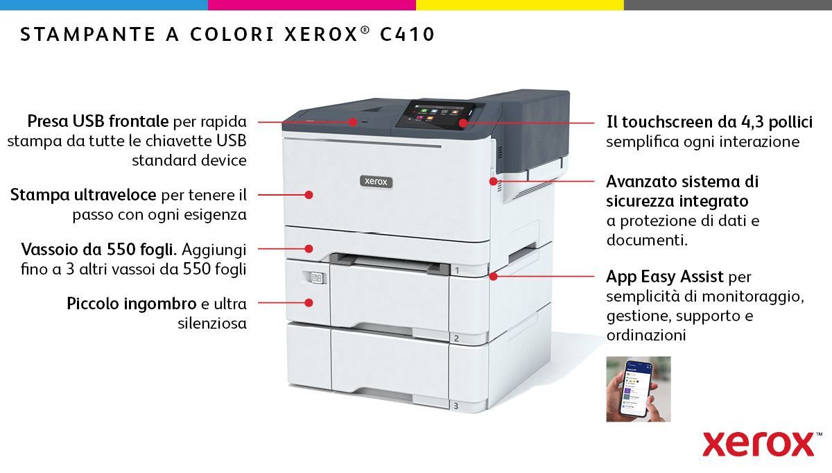 Xerox C410 A4 40 ppm Stampante fronte/retro PS3 PCL5e/6 2 vassoi 251 fogli [C410V_DN]