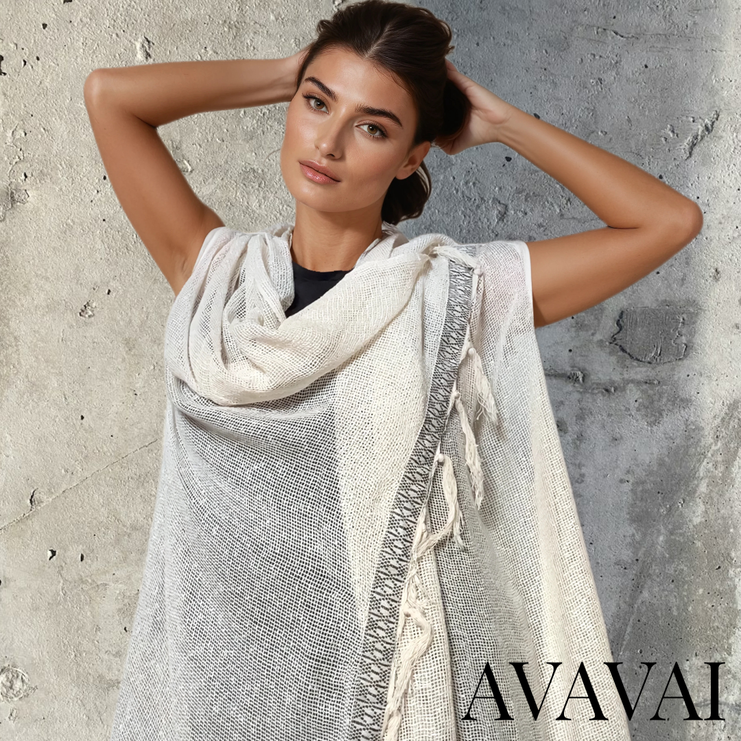 Caftano con Fascia in Cotone Grezzo Naturale 🌱 Avorio