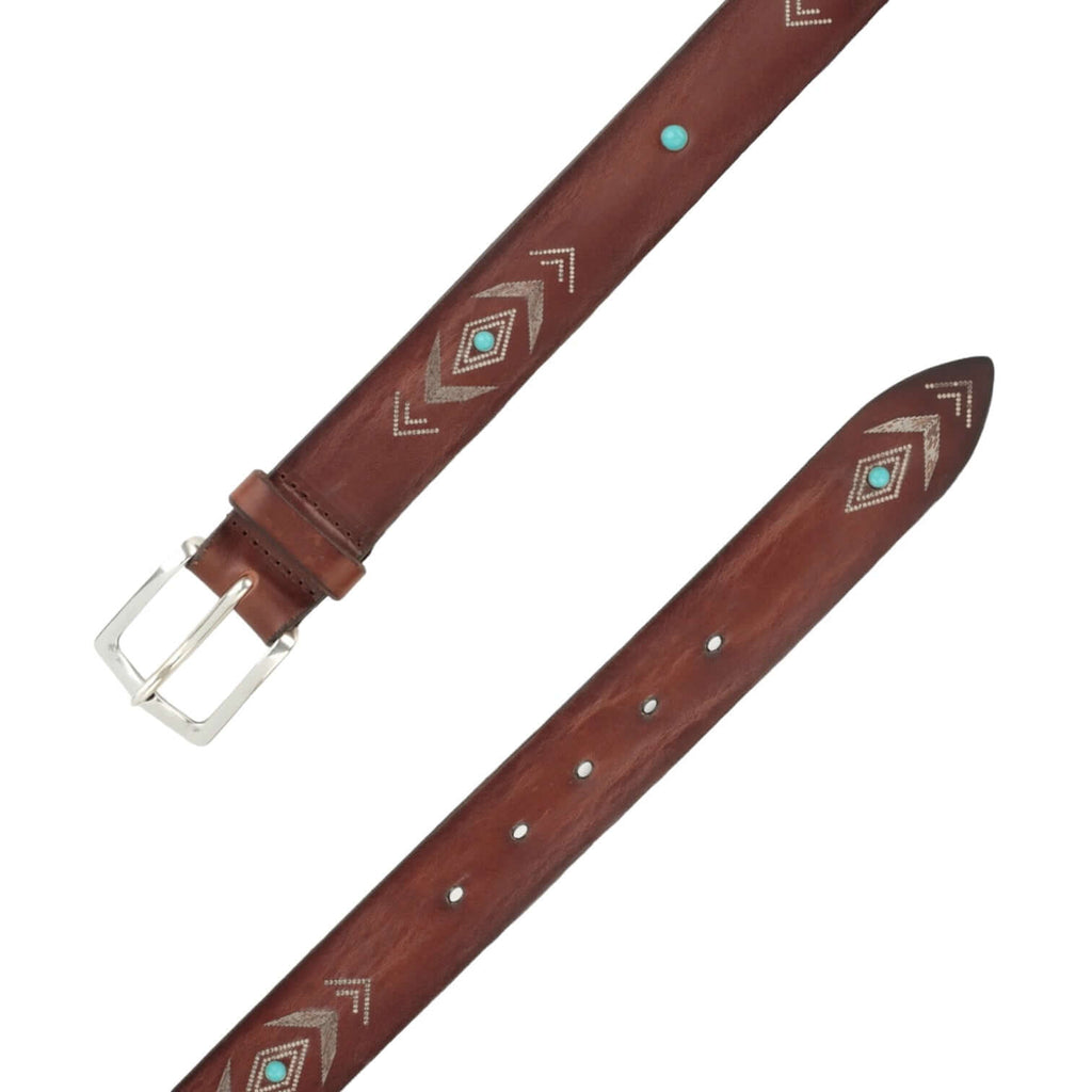Cintura Bull Soapy Bruciato in Cuoio con Cabochon Turchesi