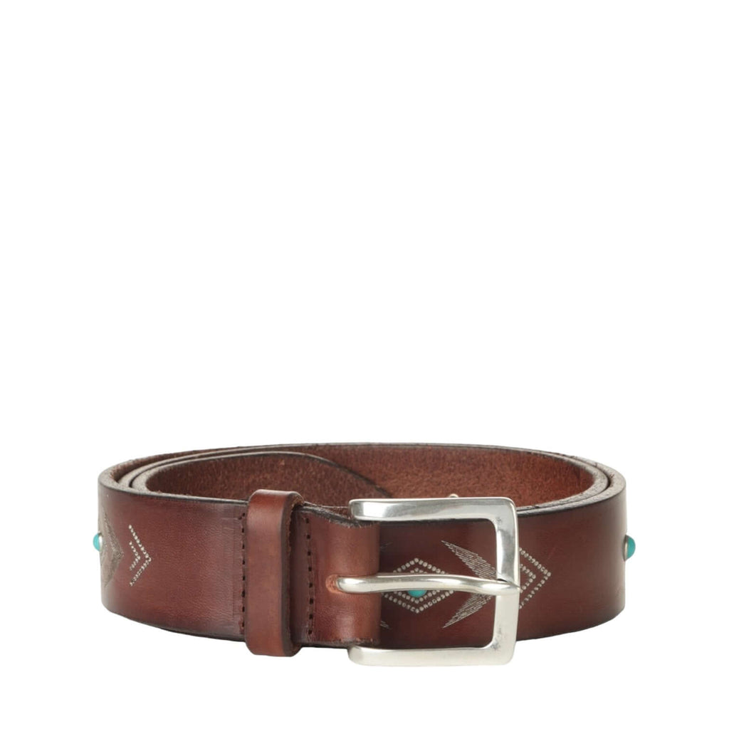 Cintura Bull Soapy Bruciato in Cuoio con Cabochon Turchesi