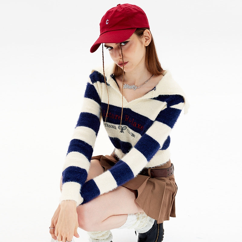 Maglione corto a righe, modello ampio, stile coreano, stile casual
