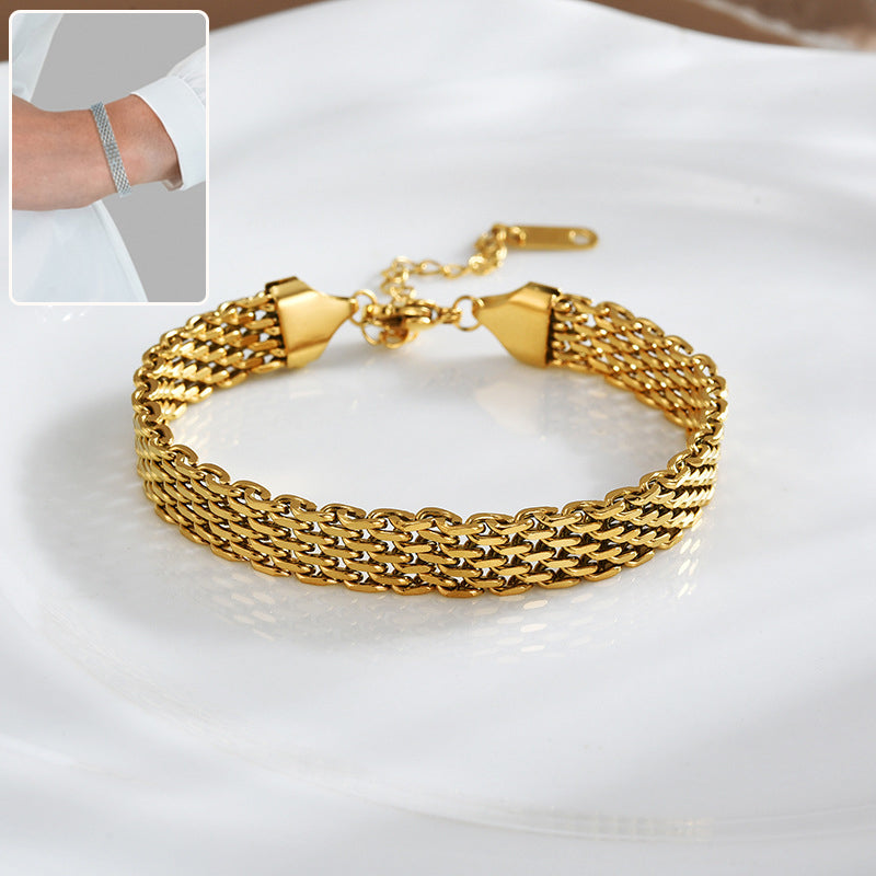 Bracciale da donna con catena, stile business casual, in metallo dorato e argentato