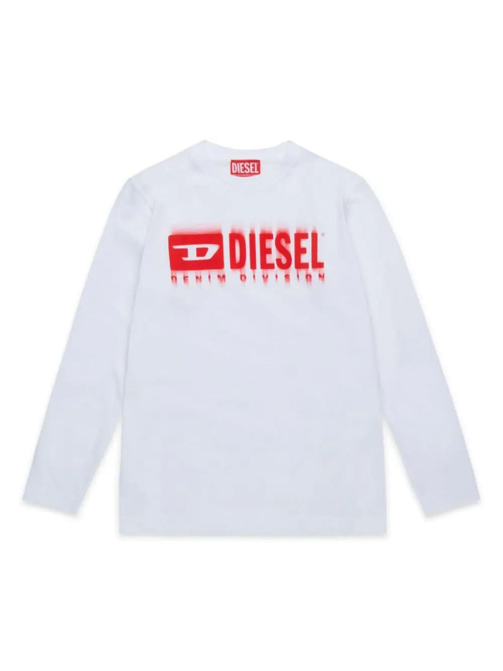 Diesel T-shirt manica lunga con stampa logo bianco rosso