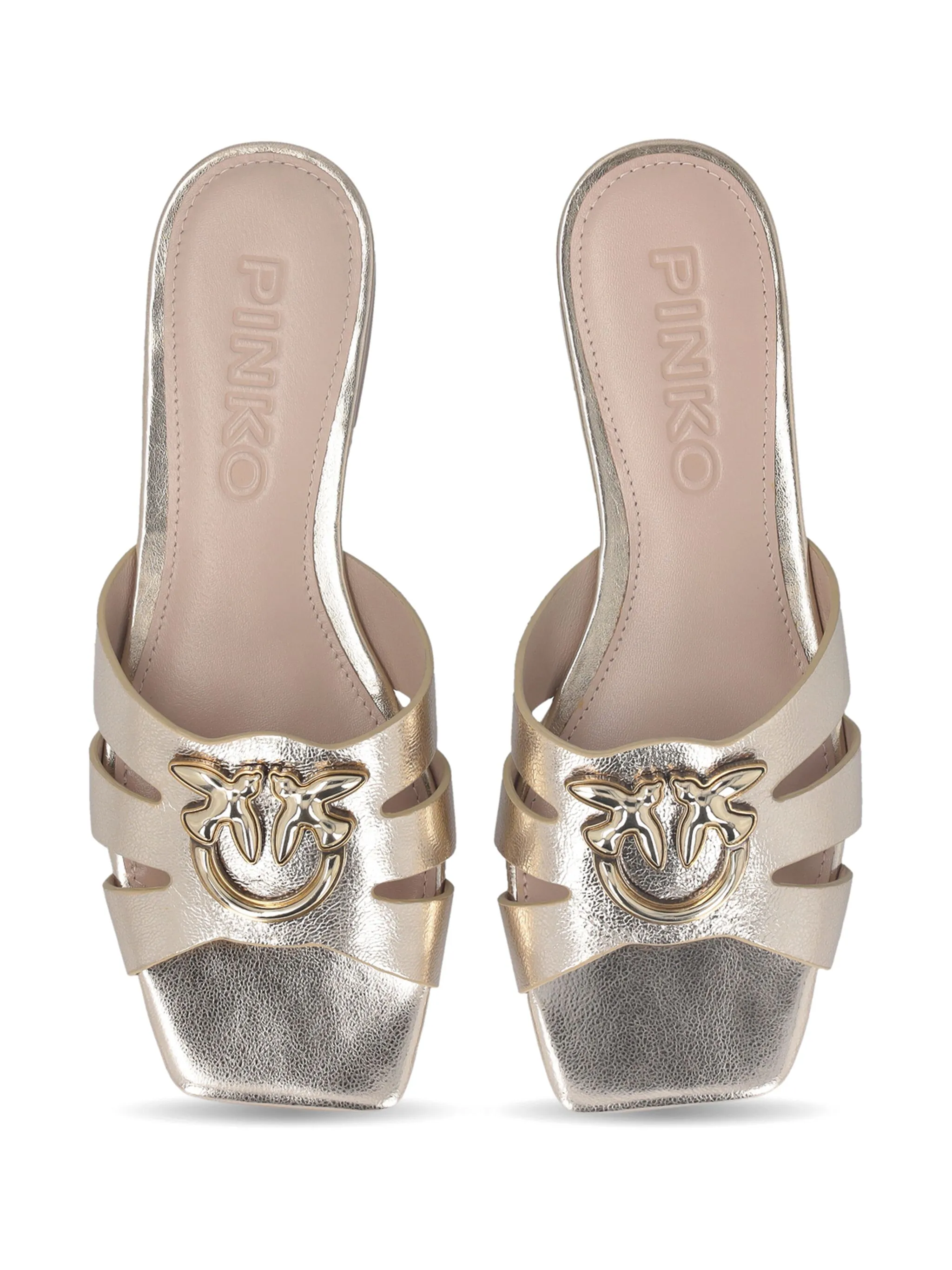 Pinko ciabatta Marli in pelle laminata con logo platino