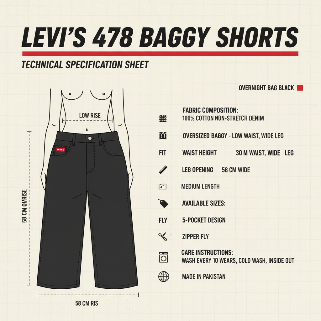 Levi's 478 Baggy Shorts 001JM0000 Overnight Bag Nero Uomo