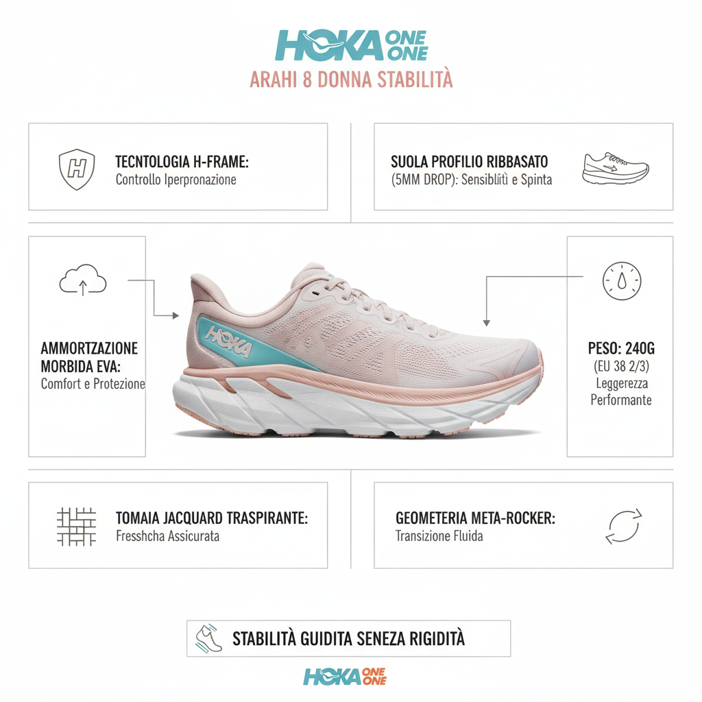 Hoka One One Arahi 8 1168691-RCRM Running Donna Stabilità Rosa