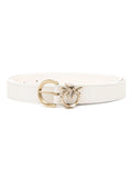 Pinko cintura Tamboril in pelle martellata h 2,5 con logo Love Birds bianco oro
