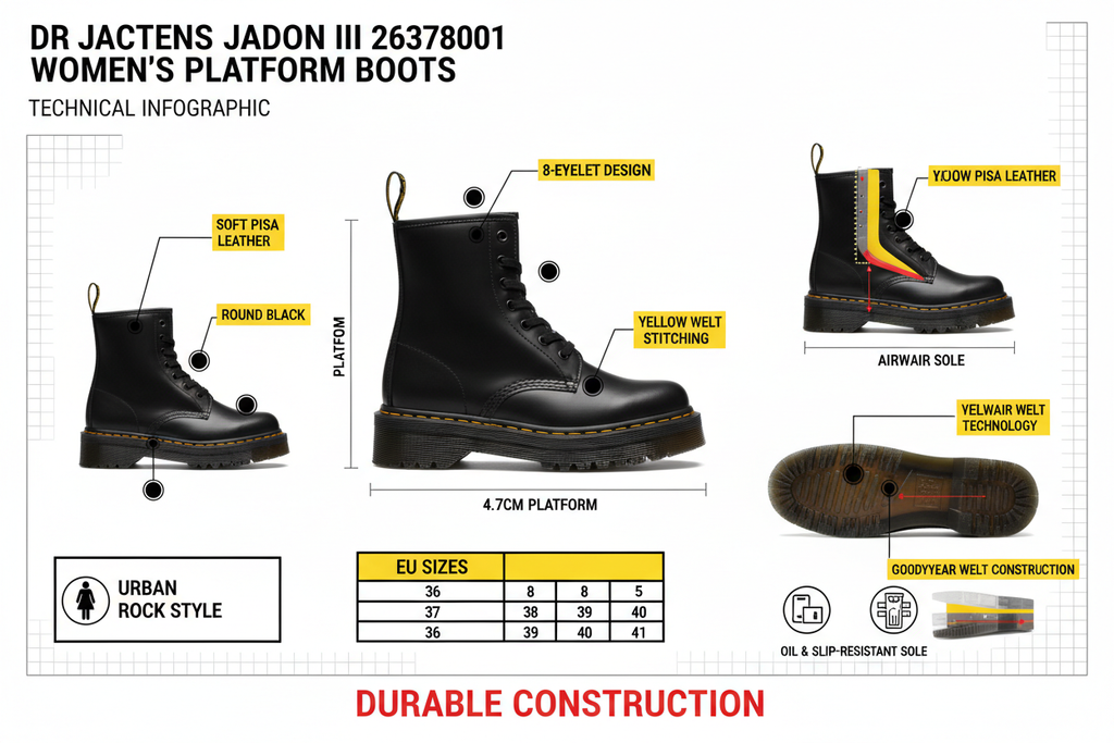 Dr. Martens Stivale anfibio con zeppa da donna in morbida pelle Pisa Jadon III 26378001 nero