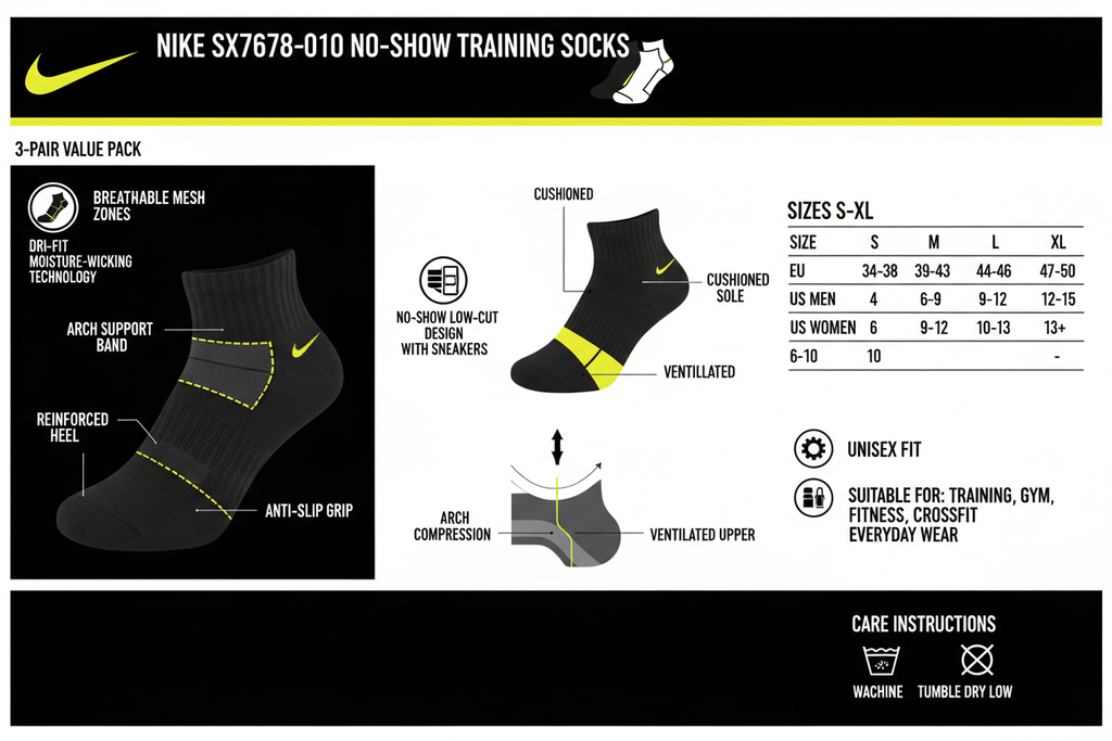 Nike Calze Fantasmini Training SX7678-010 Nero | Set 3 Paia