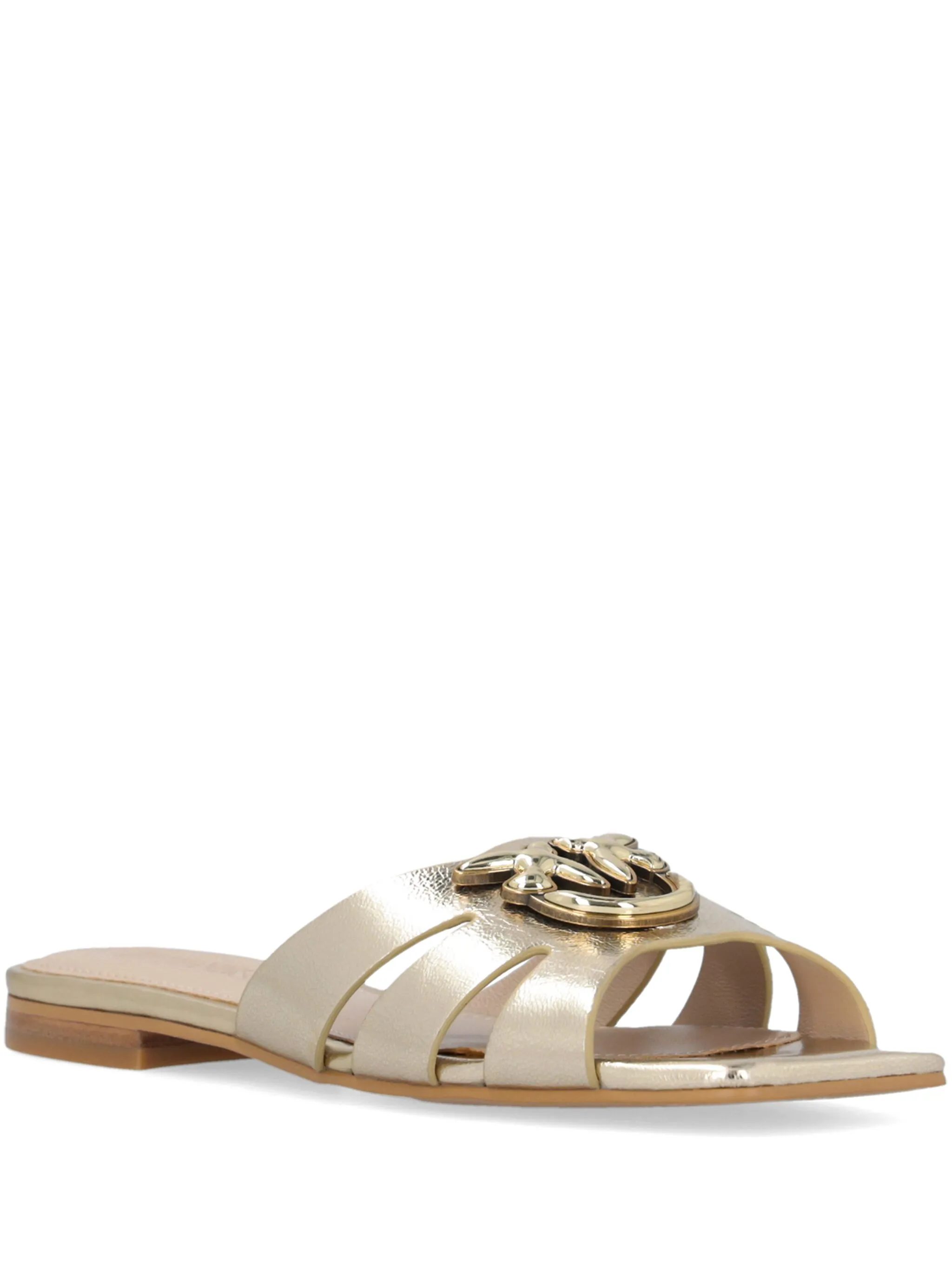 Pinko ciabatta Marli in pelle laminata con logo platino