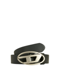Diesel cintura in pelle h3 con placca logo nero argento