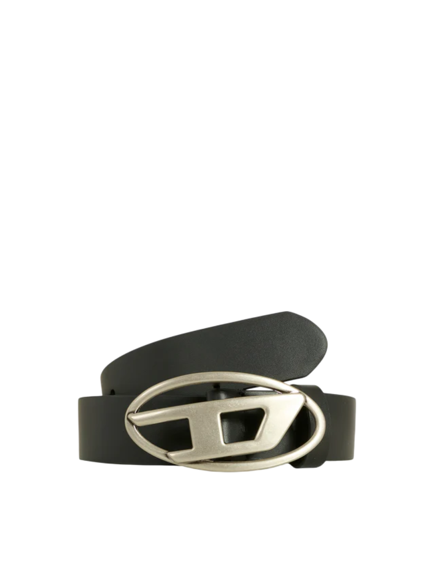 Diesel cintura in pelle h3 con placca logo nero argento