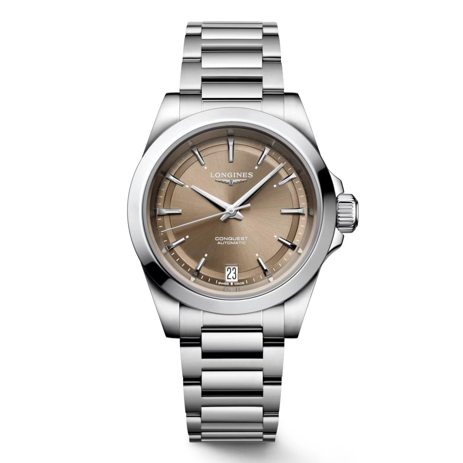 Longines orologio Conquest 2023 34mm marrone automatico acciaio L3.430.4.62.6