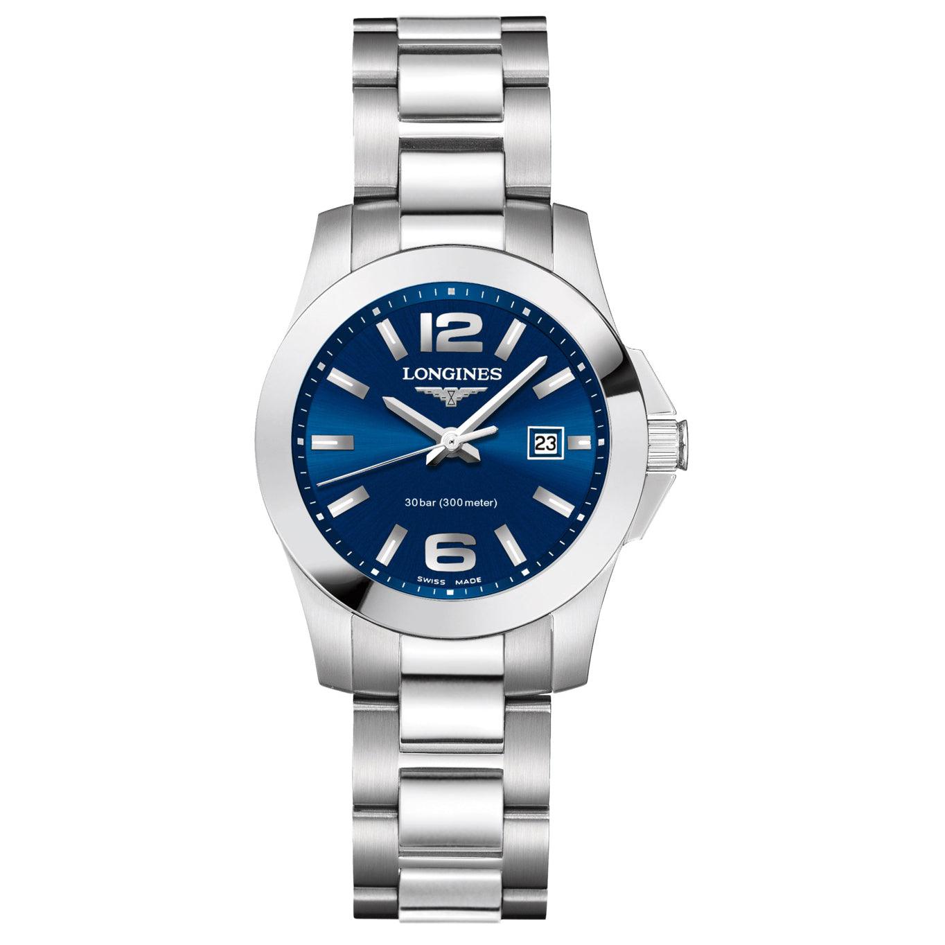 Longines orologio Conquest 29,5mm blu quarzo acciaio L3.376.4.96.6