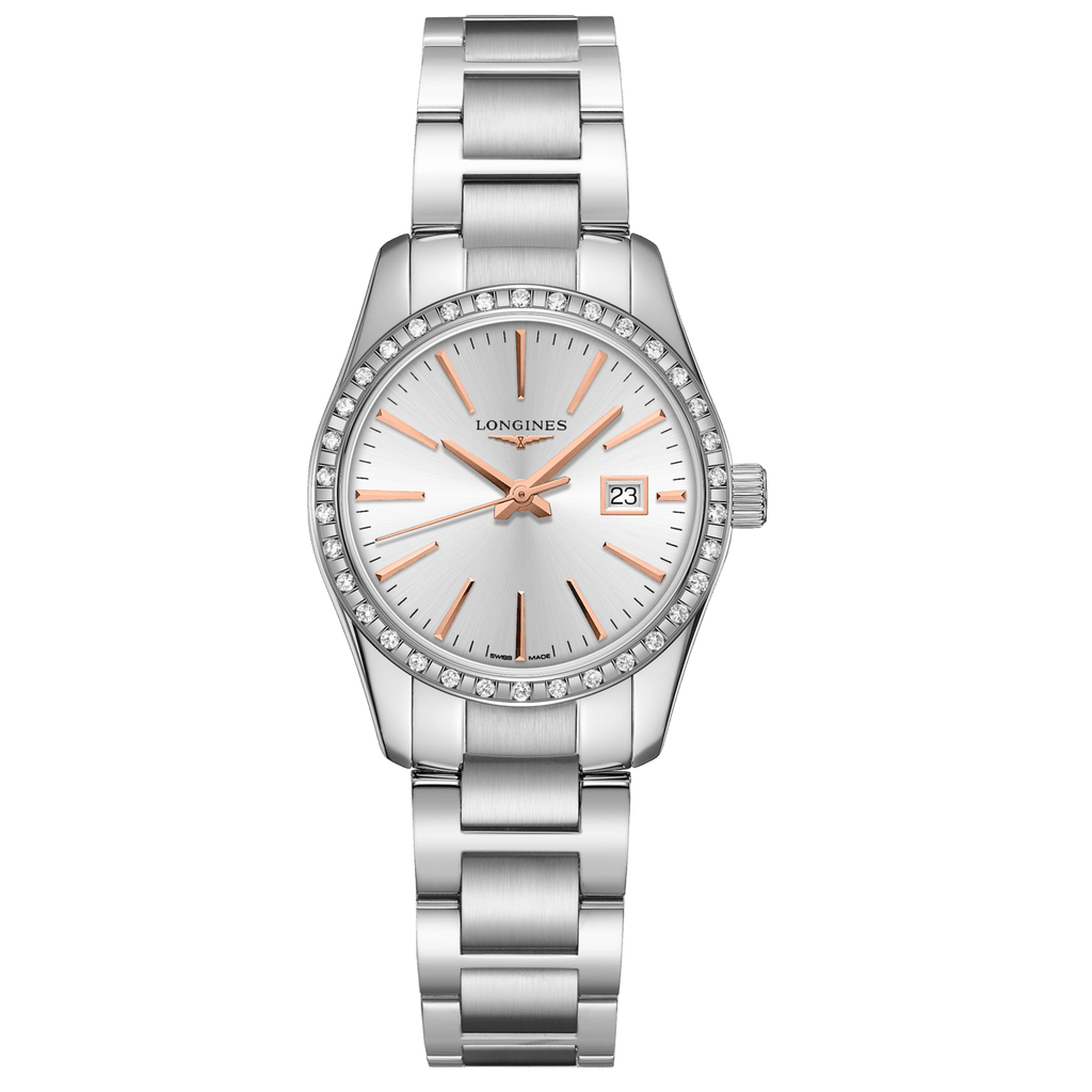 Longines orologio Conquest Classic 29,5mm argento diamanti quarzo acciaio L2.286.0.72.6