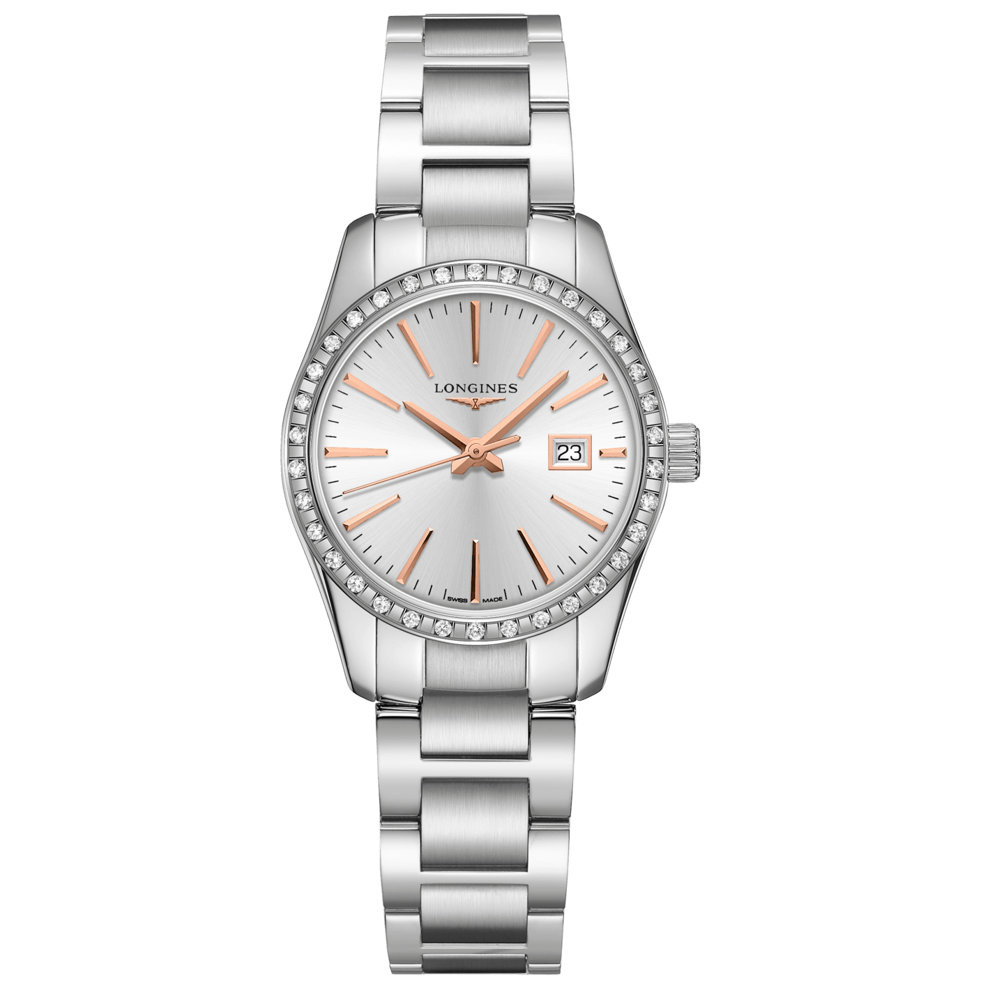 Longines orologio Conquest Classic 29,5mm argento diamanti quarzo acciaio L2.286.0.72.6