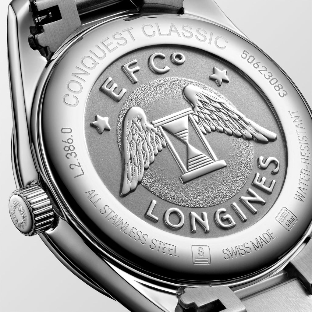 Longines orologio Conquest Classic 29,5mm madreperla diamanti quarzo acciaio finitura PVD oro rosa L2.286.3.87.7