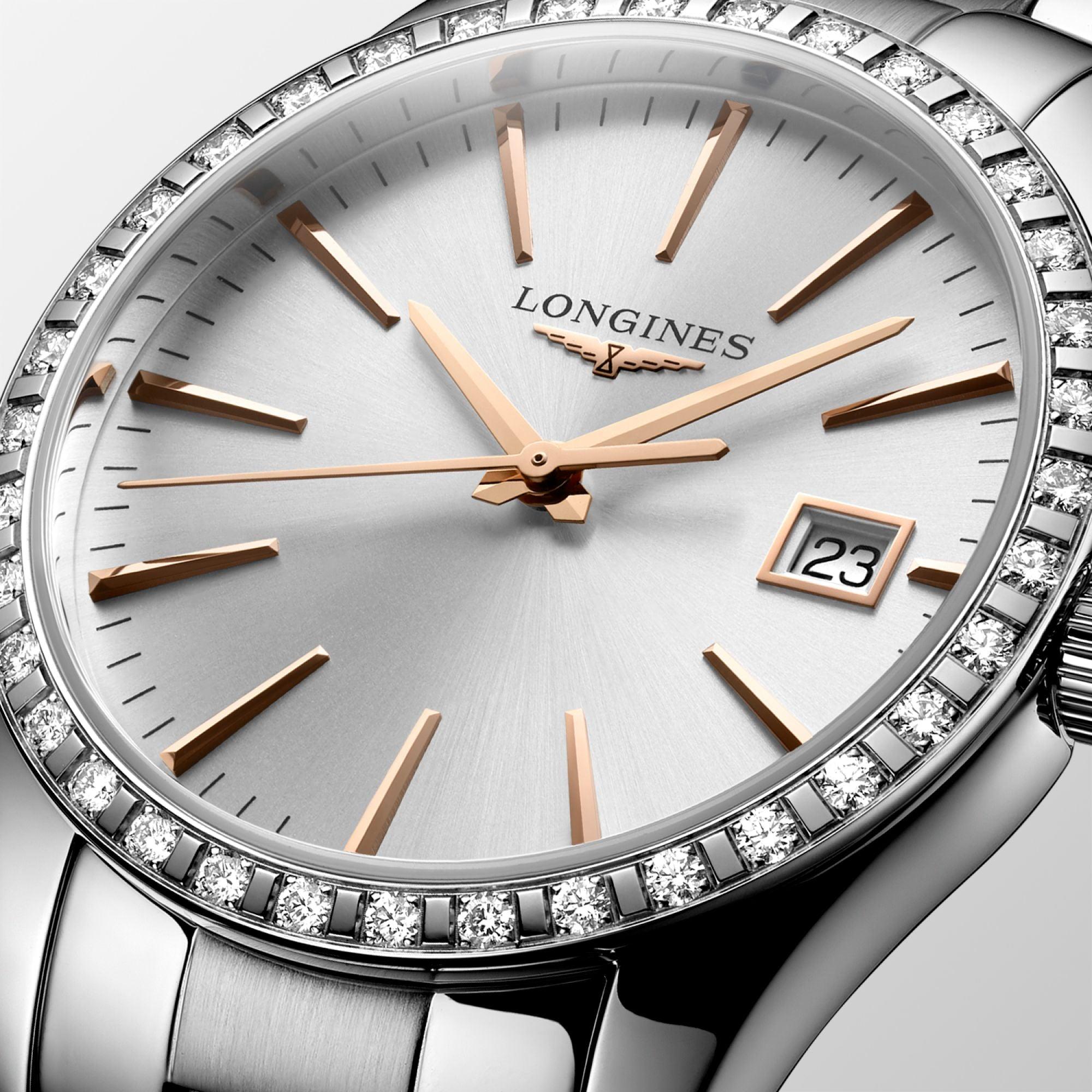 Longines orologio Conquest Classic 34mm argento diamanti quarzo acciaio L2.386.0.72.6