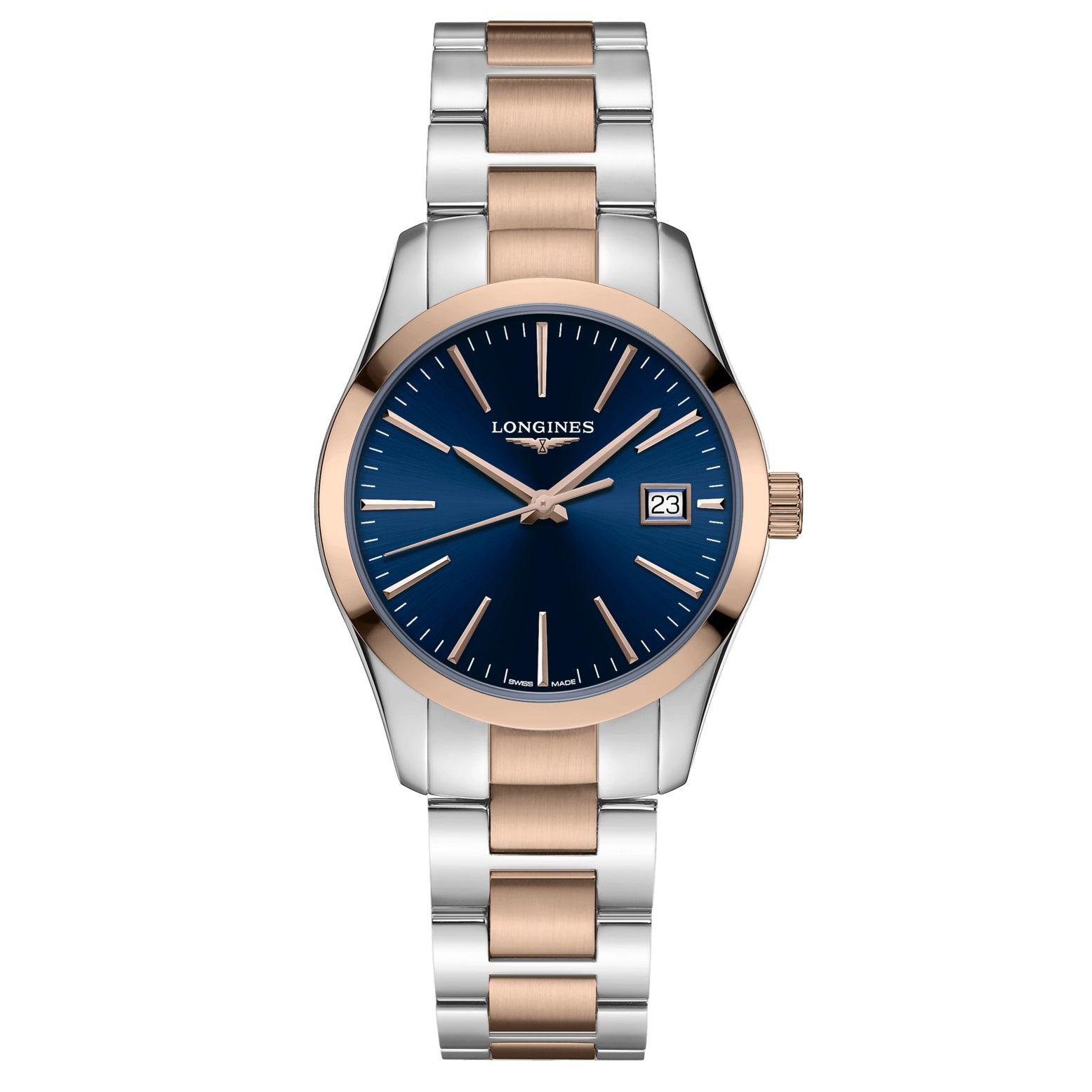 Longines orologio Conquest Classic 34mm blu quarzo acciaio finitura PVD oro rosa L2.386.3.92.7