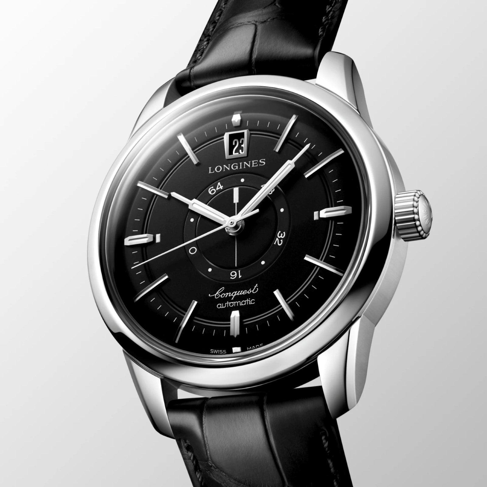 Longines orologio Conquest Heritage Central Power Reserve 38mm nero automatico acciaio L1.648.4.52.2
